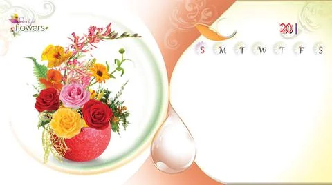 Flower Table Calendar Layout, Table Calendar Design. Stock Illustration