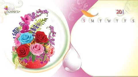 Flower Table Calendar Layout, Table Calendar Design. Stock Illustration