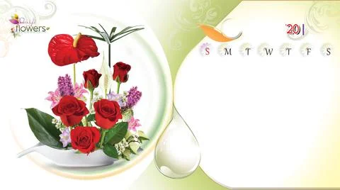 Flower Table Calendar Layout, Table Calendar Design. Stock Illustration