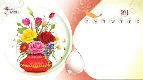 Flower Table Calendar Layout, Table Calendar Design. Stock Illustration