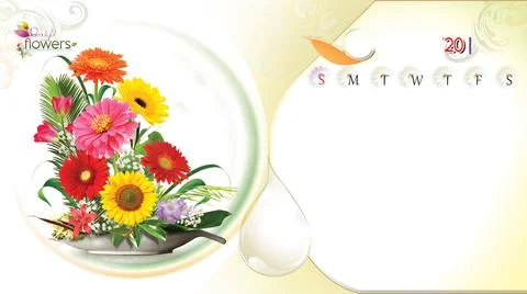 Flower Table Calendar Layout, Table Calendar Design. Stock Illustration