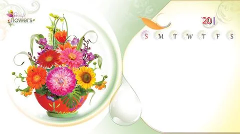 Flower Table Calendar Layout, Table Calendar Design. Stock Illustration