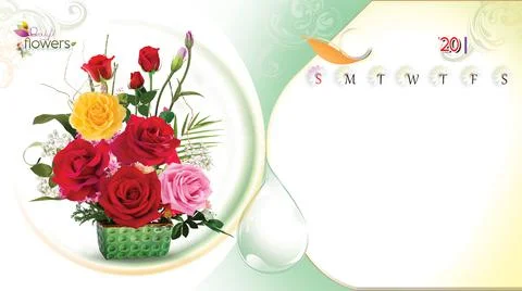 Flower Table Calendar Layout, Table Calendar Design. Stock Illustration