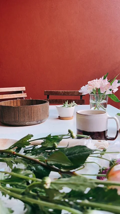 Flower, table, cup, tea, flowers, decoration, wedding, drink, food, Video stock 252311328
