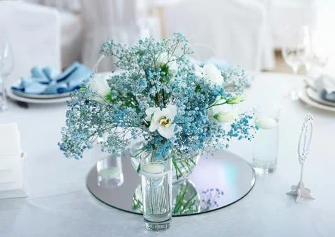 Flower table decorations for wedding dinner or holidays. Beautiful indoor tab Stock Photos