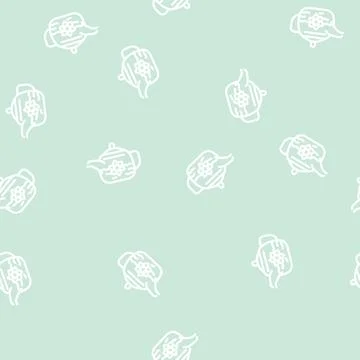 Flower tea line vector seamless pattern black Stock Illustration