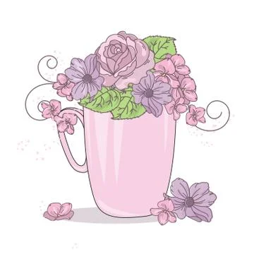 FLOWER TEA Wedding Vector Illustration Set for Print Stock Illustration