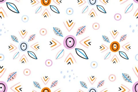 Flower texture. Creative doodle art seamless pattern with different shapes Stock Illustration