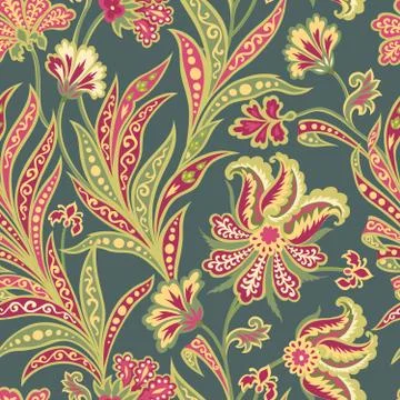 Flower tile pattern. Floral oriental ethnic background. Arabic o Stock Illustration