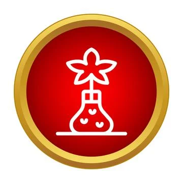 Flower in vase icon with red background and gold border Stock Illustration