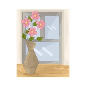 Flower vase near the window Stock Illustration