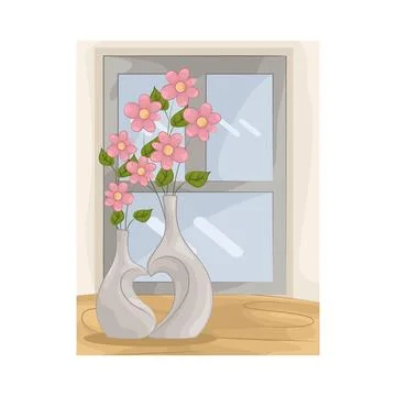 Flower vase near the window Stock Illustration