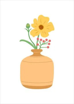 Flower in vase, simple flat design vector Stock Illustration