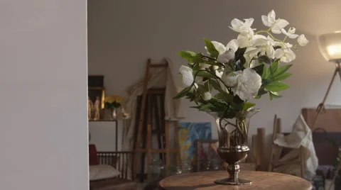 Flower vase on table Stock Footage 65872508