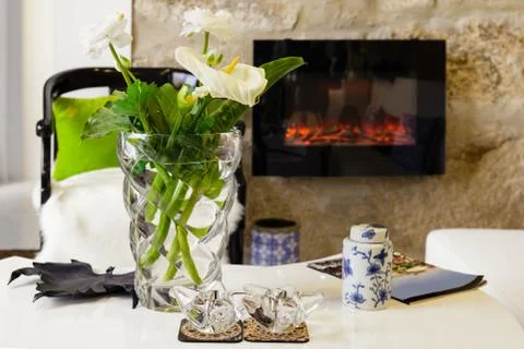 Flower Vase on Table Foto stock