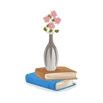 Flower vase on top of books Ilustração Stock