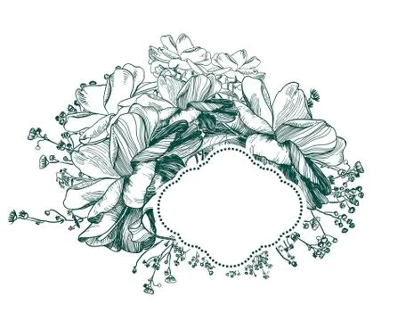 Flower vector card frame engraved sketch monochrome Stock Illustration