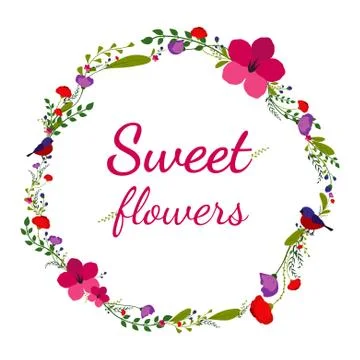Flower Vector Frame Banner With Bird And Colorful Flowers Stock Illustration