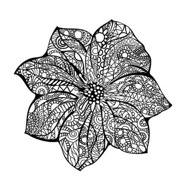 Flower vector illustration Black white hand drawn doodle. Ethnic pattern Stock-Illustration