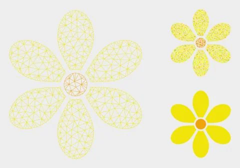 Flower Vector Mesh Network Model and Triangle Mosaic Icon Stock Illustration