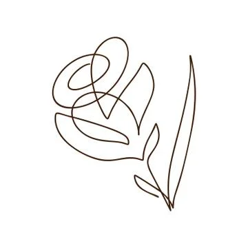 Flower vector one line art logo. Minimalist contour drawing monoline. Continuous Stock Illustration