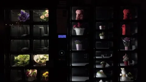 Flower vending machine at night Stock Footage 344809249