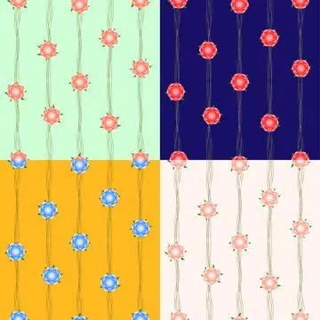 Flower Vine Pattern Set 스톡 일러스트
