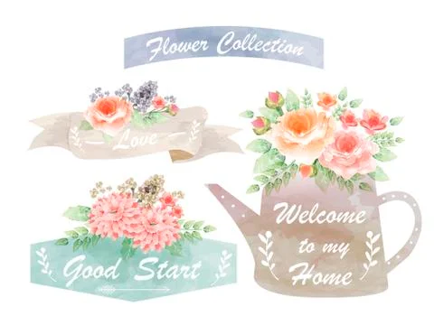 Flower watercolor elements Stock Illustration