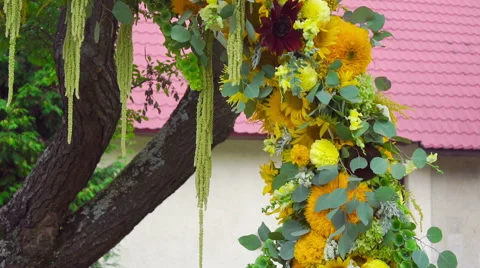 Flower wedding arch decoration in a rustic style Stock Footage 65935510