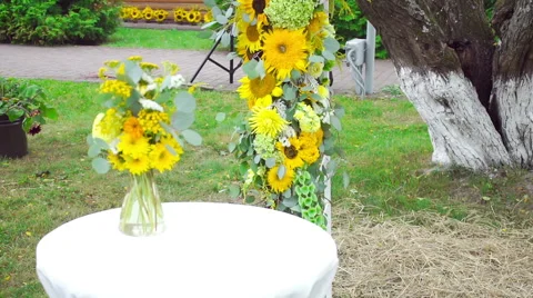Flower wedding arch decoration in a rustic style Stock Footage 66430618