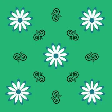 Flower, white daisy and pattern elements on a green background Stock Illustration