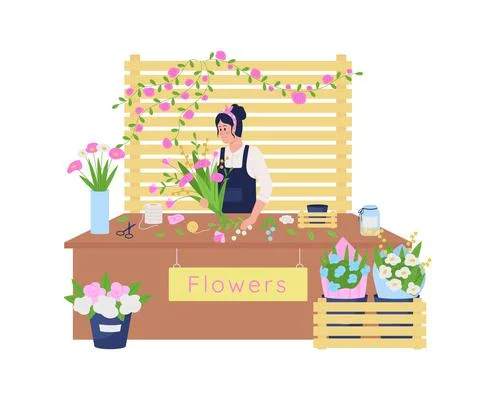 Flower workshop 2D vector web banner, poster Stock Illustration