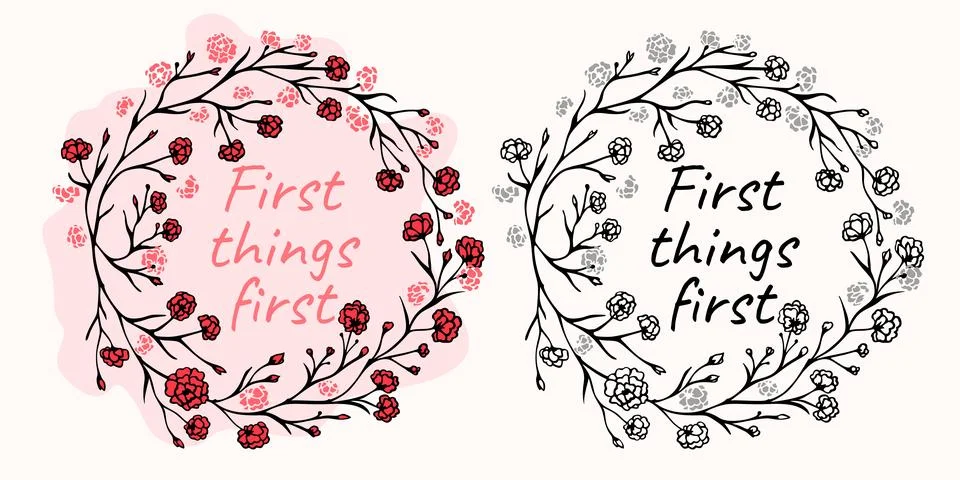 Flower Wreath, First things first Stock Illustration