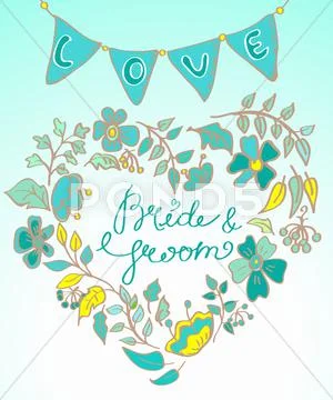 Flower wreath with hand drawn text Stock Illustration