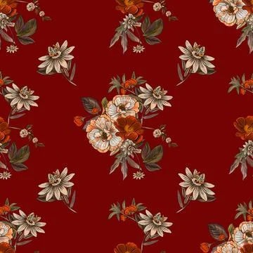 Flower,Allover,Pattern,And,Orange,Background Illustrazione stock