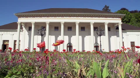 Flowerbed in front of the historic building. Stock Footage 24578982