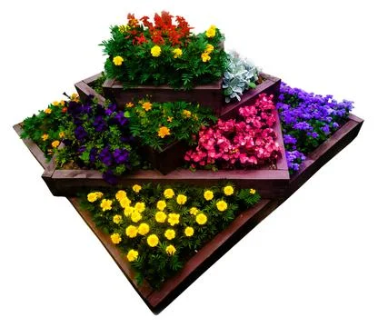 Flowerbed is a multi-level bed with wooden Stock Photos