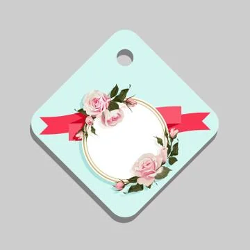 Flowered Gift Tag Shapes vector clip art isolated luggage tag with roses Stock Illustration