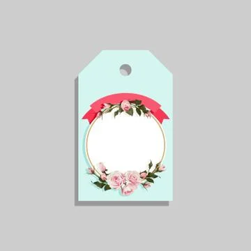 Flowered Gift Tag Shapes vector clip art isolated luggage tag with roses Stock Illustration