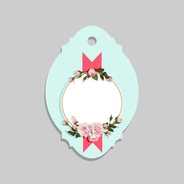 Flowered Gift Tag Shapes vector clip art isolated luggage tag with roses Stock Illustration