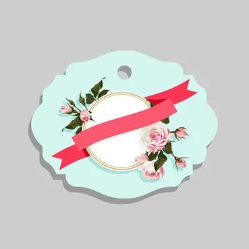 Flowered Gift Tag Shapes vector clip art isolated luggage tag with roses Stock Illustration