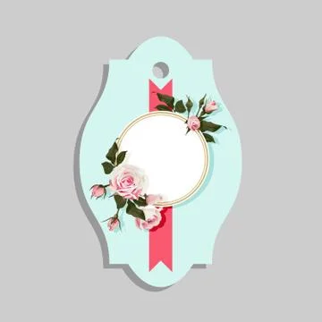 Flowered Gift Tag Shapes vector clip art isolated luggage tag with roses Stock Illustration