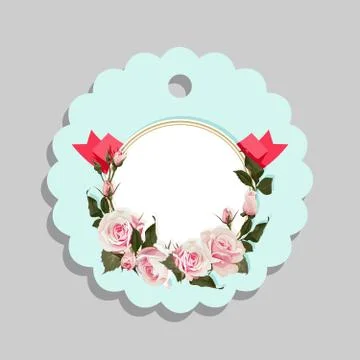 Flowered Gift Tag Shapes vector clip art isolated luggage tag with roses Stock Illustration