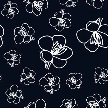 Flowering almonds. Vector seamless pattern with sakura flowers. Stock Illustration