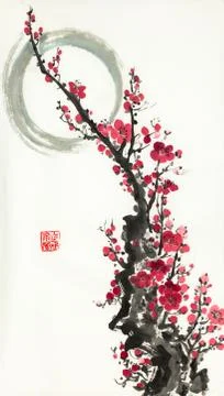Flowering branch of plum Stock Illustration