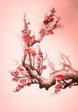 Flowering branch of plum Stock Illustration