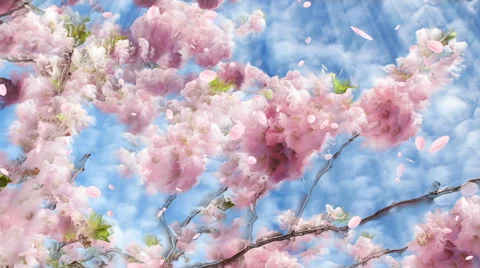 Flowering cherry background and falling petals loop Stock Footage 53524532