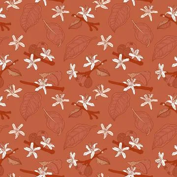 Flowering coffee branch in seamless pattern Stock Illustration