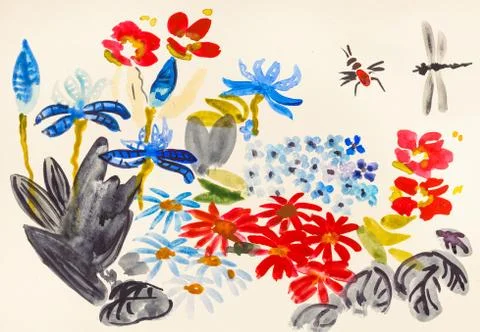 Flowering meadow in summer Stock Illustration