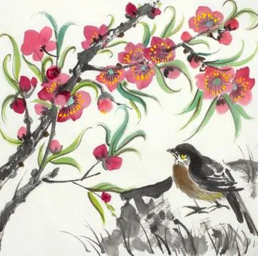 Flowering peach branch Stock Illustration